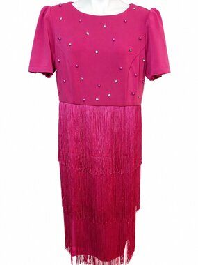 Plus Size 14W Hot Pink Fringe Dress Tiered Flapper Party Cocktail Formal 1920s